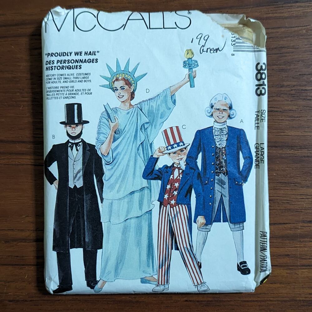 UNCUT Vintage 1988 McCall's Pattern 3813 Costumes Size Large